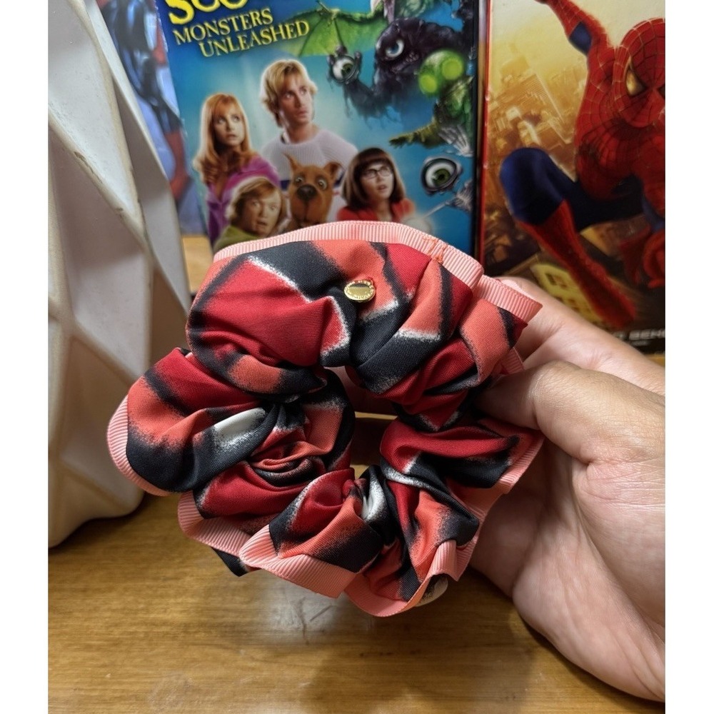 Marc‎ Jacobs Red Black Scrunchie Hair Tie Elastic Band Large Oversized Ponytail